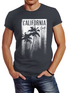 Herren T-Shirt California Surf Palmen Slim Fit Neverless® dunkelgrau XL