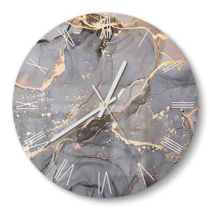 DEQORI Glasuhr Ø30 cm Römisch 'Elegantes Marmormuster' Wanduhr Glas Uhr Design leise