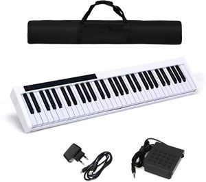 COSTWAY Digitales Piano Keyboard, Kinder elektrisches Klavier MIDI Bluetooth, Musikgeschenke für Kinder und Anfänger, mit Tragetasche (61 Tasten, weiß)
