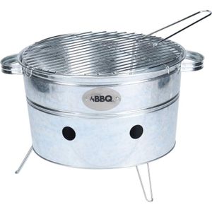 przenośny okrągły grill wykonany z czarnej stali o wymiarach 38 x 20 cm