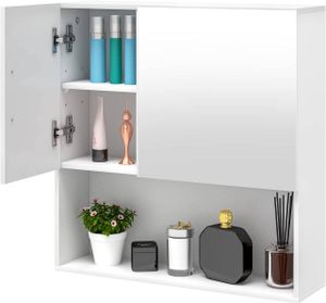 EUGAD Badezimmerschrank mit Spiegel, aus E1-MDF, 54x55x15 cm, Weiß