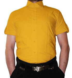 Designer Herren Kurzarm Hemd klassischer Kragen Slim Fit tailliert Kurzarm K14 2K viele Farben, Größe klassische Hemden:41 / L, Farbe Klassische Hemden:Gelb