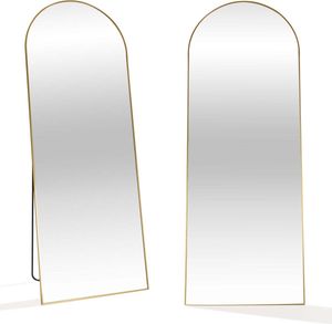 SensaHome Celoplošné zrcadlo - Minimalistické nástěnné a stojací zrcadlo - Kovový okraj - Zlaté - Moderní - Šatna - 160x60 cm
