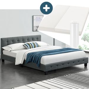 Juskys Polsterbett Manresa 140 x 200 cm - Bett Komplett-Set mit Matratze, Lattenrost und Kopfteil - Zeitloses modernes Design, Grau