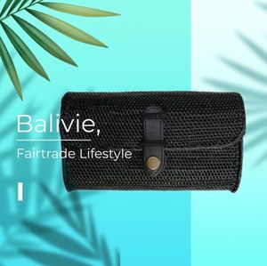 Balivie - Tasche - Hüfttasche - Damen - Schwarzes Rattan-Clutch-Modell Hüfttasche - Batik-Futter - Lederriemen