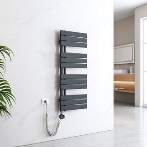 EMKE Handtuchtrockner Elektrisch Asymmetrie Badheizkörper mit Timing Thermostat Handtuchwärmer 1041 x 400mm Anthrazit Handtuchhalter Heizkörper mit 400W Heizstab