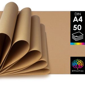OfficeTree Kraftpapier DIN A4  – 50 Blätter Craftpaper – Braunes Papier 100g/m² Qualität – Kartenpap (wp)