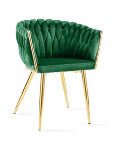 Bettso Samt Sessel LARISSA Grün auf goldenen Beinen