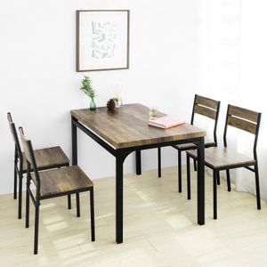 SoBuy OGT28-N+FST72-Nx4 5dílný jídelní set jídelní stůl se 4 židlemi sedací souprava kuchyňský stůl dřevěný stůl balkonový stůl