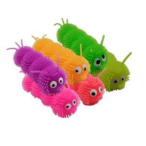 6 tlg. Zottelraupe LED blinkend Leuchtraupe Knautschtier Tombola Mitgebsel 10 cm