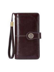 Frauen echte Lederhandtasche Geldhalter Armband Brieftaschen Schlanker Clip-Geldbörse,Farbe:Kaffee,Größe: