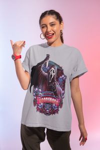 Horror Film Scream Bio Baumwolle T-Shirt Damen Oversize Killer Schrei Mörder Rundhals Women Shirt Movie Mask