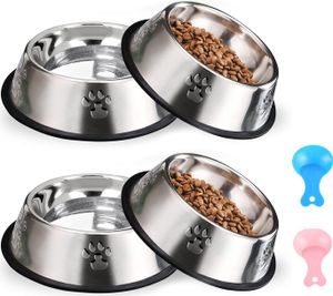 Katzennäpfe, Katzennapf-Set, 4er-Set, rutschfeste Katzennäpfe, Edelstahl, Futternäpfe, Katzenwassernäpfe, Wassernäpfe für Katzen und Welpen