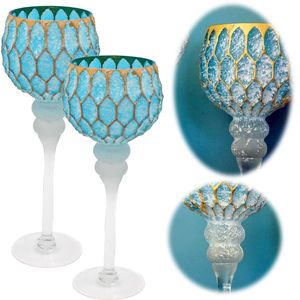 LS-LebenStil xklusives XL Glas Windlicht 2-fach 30/35cm Blau Teelichthalter Kerzenständer