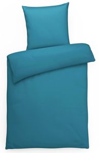 Einfarbige Mako Satin Bettwäsche 135x200 Petrol Uni blaue Bettwäsche 135 x 200 - Bettbezug aus gekämmter Baumwolle