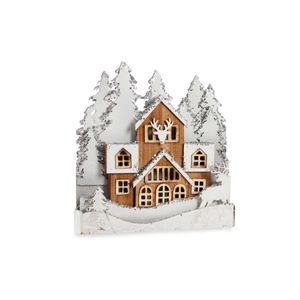 Dekorativní figurka světelná vánoční vesnice 44 x 43 x 6 cm dřevo hnědá bílá