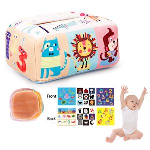 Cartoon Tiere Montessori Baby Tissue Box Spielzeug Crinkle Sensorisches Spielzeug für Kinder Baby Lernspielzeug