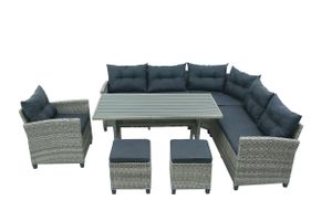 greemotion Lounge-Set Florenz, Garten Ecksofa-Set aus Polyrattan mit Sessel, Tisch und 2 Hockern