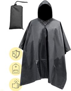 Wander-Regenponcho Schwarz - Fahrradponcho für Damen und Herren - Hochwertige Qualität - Regencape wiederverwendbar - Regenanzug - Regenmantel