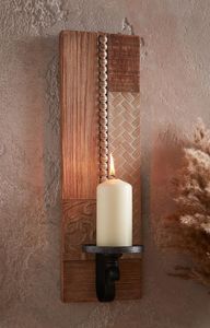 Wandkerzenhalter "Stilmix" aus Holz, 45 cm hoch, Wandleuchter, Wandteelichthalter, Wanddeko