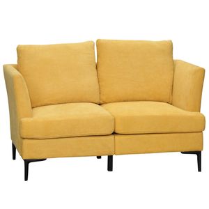 HOMCOM Doppelsofa, 2-Sitzer Sofa in Leinenoptik, Zweisitzer, Loveseat im Retro-Design, für Wohnzimmer, Schlafzimmer, bis 300 kg, Gelb, 137 x 80 x 87 cm