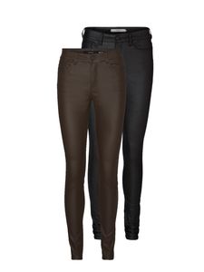 Vero Moda Damen beschichtete Hose VmSeven Slim-Fit Stretch Leder-Optik Pant, Farbe:Braun, Jeans/Hosen Neu:S / 30L