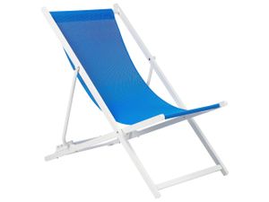 BELIANI Skládací plážová židle modrá látkové sedadlo bílý rám lehátko na terasu s nastavitelným opěradlem