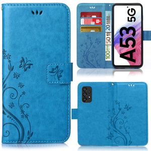 Handy Tasche für Samsung Galaxy A53 5G Bookstyle Flower Handy Hülle Schutzhülle mit Kartenfächer und Standfunktion in Blau