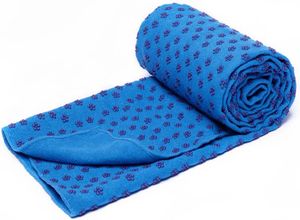 Rutschfestes, schnell trocknendes Yoga-Handtuch (6 Farben) mit Tragenetz, extra lang (62 x 183 cm), gepunktetes Yoga-Handtuch (Blau)