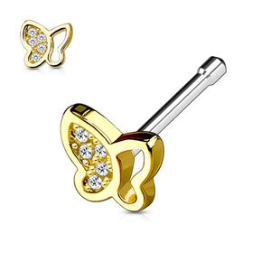 Nasenstecker „Schmetterling“: Nasenpiercing Stecker mit Zirkonia Gold