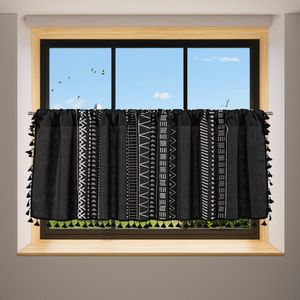 Scheibengardinen Modern 150x60cm, Bistrogardine Boho Blickdicht Küchengardinen Fenster Vorhänge Kurze Küche Gardinen, Schwarz