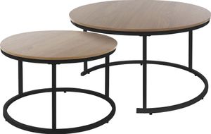 ML-Design sada 2 kulatých stolků Ø 60x40 / 80x45 cm, deska v přírodním vzhledu dřeva, černý kovový rám