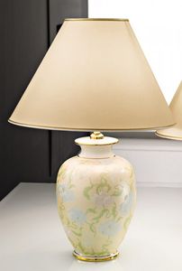 Tischleuchte GIARDINO Keramik floralNachbildung/multicolor, Gold 24 Karat glänzend, Stoff E27 100W H:43cm Ø30cm 1-flammig