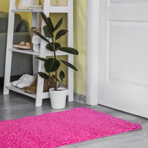 Shaggy Läufer nach Maß Einfarbig - Hochflor Langflor Flauschig Teppichläufer für Flur Schlafzimmer Küche - Teppich set Läuferset in Versch. Größen und Farben Rosa 60 x 275 cm