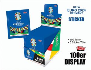 Topps Official EURO 2024 Sticker Collection - Full Box (100 Päckchen). 6 Sticker pro Päckchen (600 Sticker)