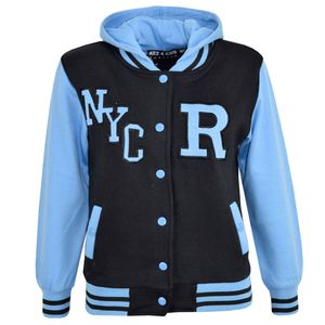 Kinder Mädchen Jungen Baseball Kapuzen R Mode NYC Varsity Sky Blau Jacke 152