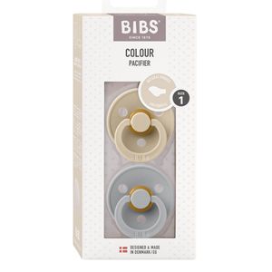 BIBS Colour Kieferform Babyschnuller Latex mit Haltering und runder Mundplatte(1,Vanilla / Cloud)