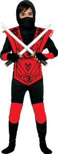 Rotes Ninja Kinder Outfit Kostüm Kämpfer, Größe: 5 - 6 Jahre Farbe: Rot