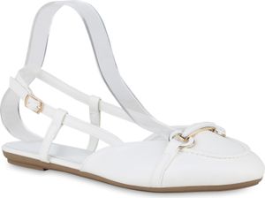 VAN HILL Damen Übergrößen Sling Ballerina Freizeit Schuhe 841283, Farbe: Weiß, Größe: 44