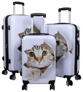 Hartschalen Reise Kofferset Trolleyset mit Dehnfalte (Gr. L+XL) und Motiv Baby Katze - Gr. M, L und XL