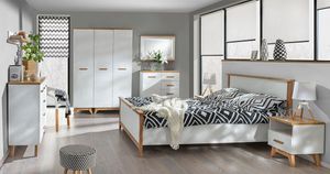 Schlafzimmermöbel Schlafzimmer Komplett - Set B Panduros, 7-teilig, Farbe: Kiefer Weiß / Eiche Braun