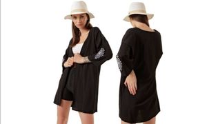 Bestickter Kimono, Größe 38 – Schwarz