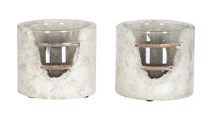 2er Set Windlicht ca. 13x12cm Beton Grau Rost Teelichthalter Kerzen Deko Industrial