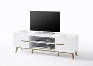 Lowboard TV-Schrank Cervo | weiß matt / Asteiche massiv