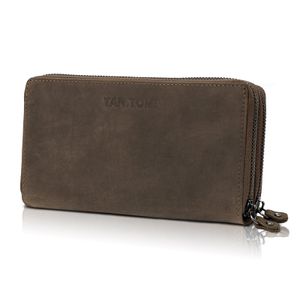 Mofut Geldbörse Brieftasche Leder Portemonnaie im Langformat, RFID Schutz mit doppelten Reißverschlüssen und vielen Fächern
