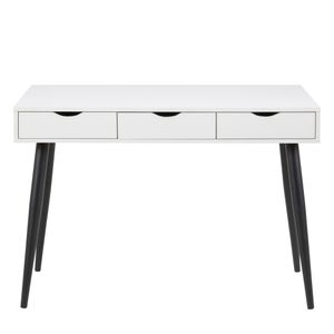 cagü: Exklusiver Design Schreibtisch [VIBORG] Weiß mit 3 Schubladen und Schwarze Beine 110cm x 50cm | Zeitloser Designklassiker im skandinavischen Design!
