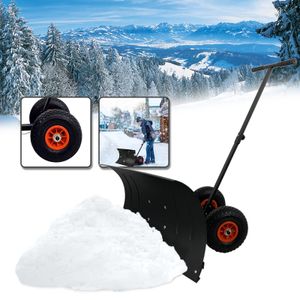 XMTECH Schneeschaufel mit Rädern Höhenverstellbar 5-Fach Schneeschieber Schneeräumen Schneeschild 74cm extra-Breiten Metallblatt