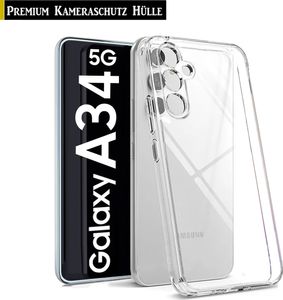 Für Samsung Galaxy A34 5G - Handy Silikon Hülle Transparent Kamera Schutz Hülle Tasche Case Handyhülle Cover