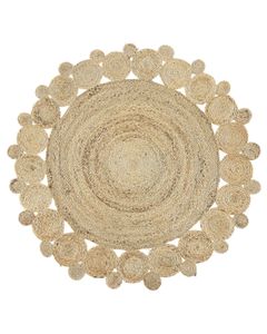 BELIANI Teppich Beige Jute 120 cm rund mit Kreismuster Kurzflor Boho Stil Flur Diele Salon Wohnzimmer Arbeitszimmer u. Schlafzimmer