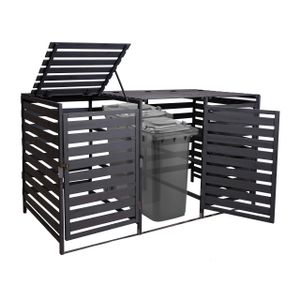 XL 3-dielny/6-dielny kryt na odpadky HWC-H62, box na odpadky, rozťahovací 114x200x97cm masívne drevo ~ antracit